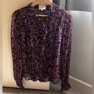Sezane Céline Shirt Imprimé Feuillages Fond Violet - Size 38